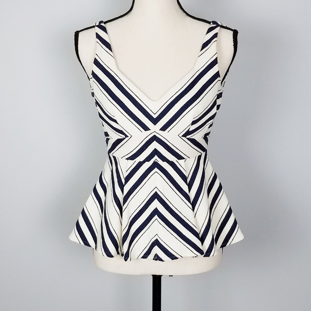Anthro Maeve Stiped Peplum Top V Neck SZ 0